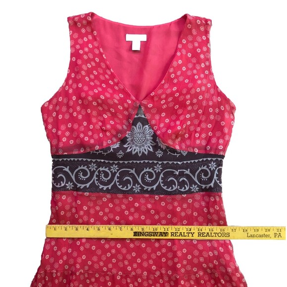 Charter Club Silk Maxi Dress Womens Sz 10 Salmon Brown Boho Tiered V-neck Lined - Picture 14 of 16